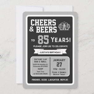 Sports Bar Birthday Cheers and Beers to 85 Years Invitation