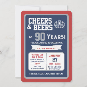 Sports Bar Birthday Cheers and Beers to 90 Years  Invitation