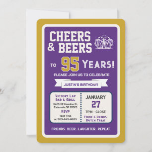 Sports Bar Birthday Cheers and Beers to 95 Years Invitation