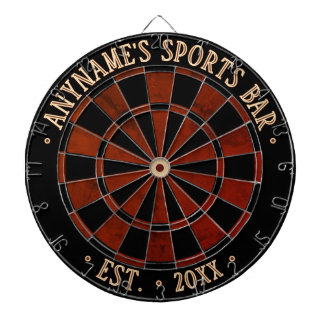 Sports Bar - Black & Rustic Brown Faux Wood Style Dartboard