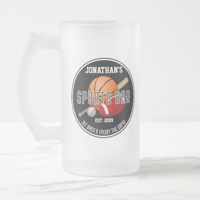 Sports Bar Lounge Drinkware Frosted Glass Beer Mug (Left)