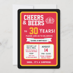 Sports Bar Surprise Party Cheers to 30 Years Invitation