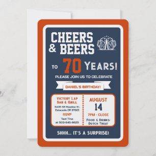 Sports Bar Surprise Party Cheers to 70 Years Invitation