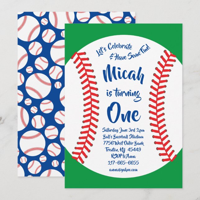 Sports Baseball1st Birthday Cute Invitations (Front/Back)