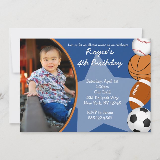Sports Baseball Basketball Birthday Invitations (Front)