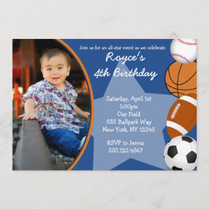 Sports Baseball Basketball Birthday Invitations
