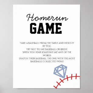 Sports Baseball Homerun Glitter Bridal Shower Game Poster