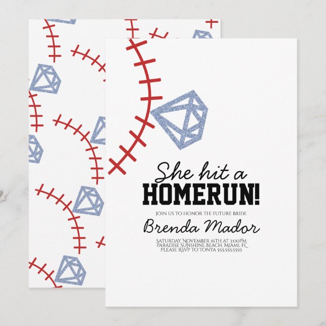 Sports Baseball Homerun Glitter Bridal Shower  Invitation (Front/Back)