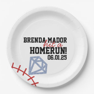 Sports Baseball Homerun Glitter Bridal Shower Paper Plate