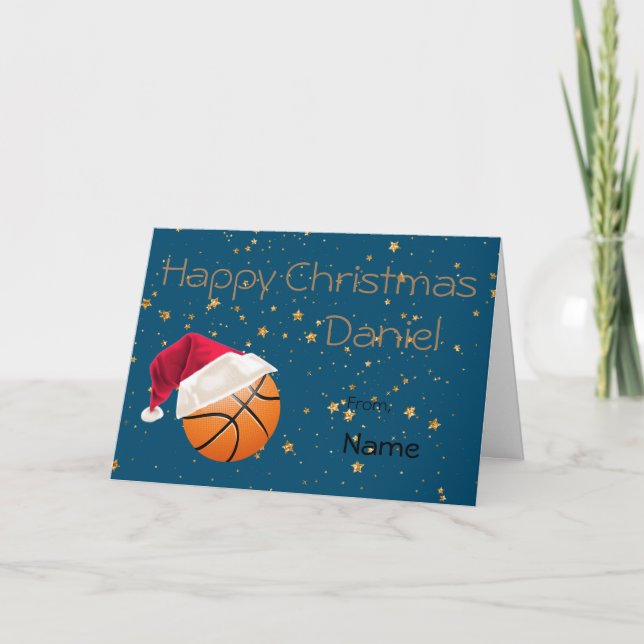 Sports Basketball Holiday Christmas Personalized Card (Front)