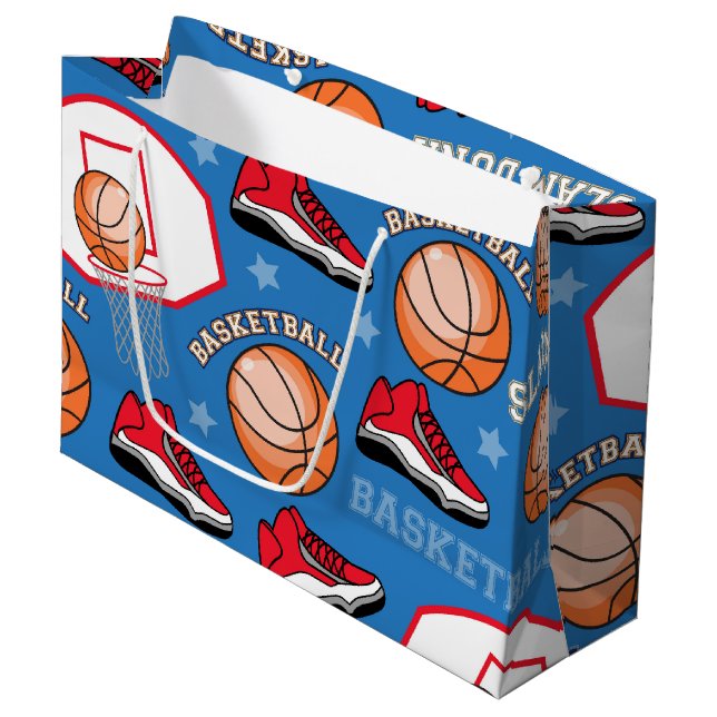 SPORTS Basketball Slam Dunk Fun Athlete Pattern Large Gift Bag (Front Angled)