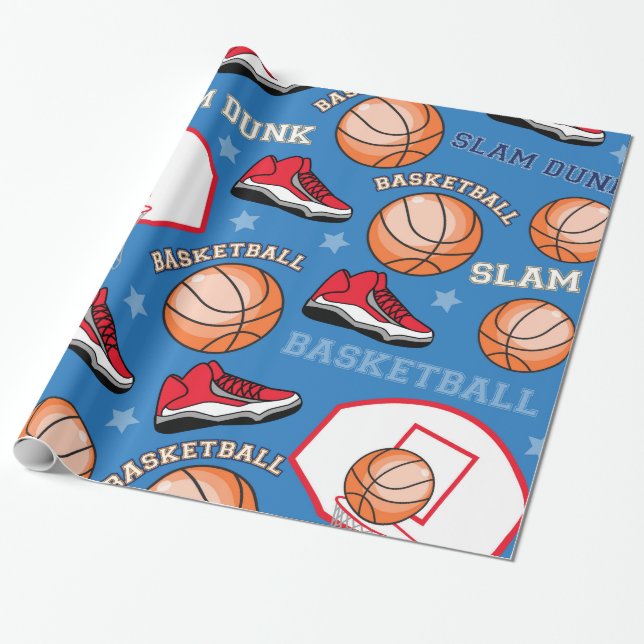 SPORTS Basketball Slam Dunk Fun Athlete Pattern Wrapping Paper (Unrolled)