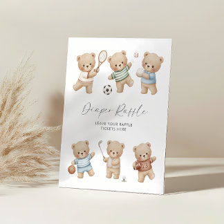 Sports bear baby shower diaper raffle sign