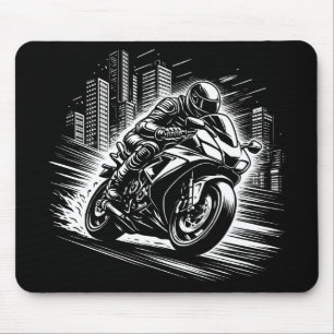 Sports Bike Night Ride Through City Streets Mouse Mat