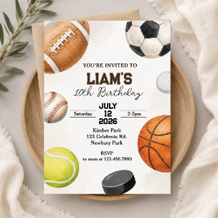 Sports Birthday All Sports Ball Birthday Party Invitation