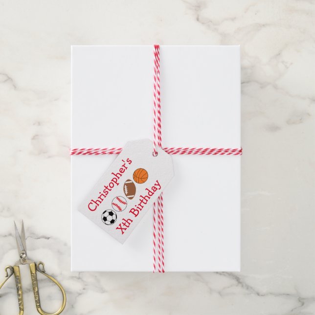 Sports Birthday Gift Tags (With Twine)