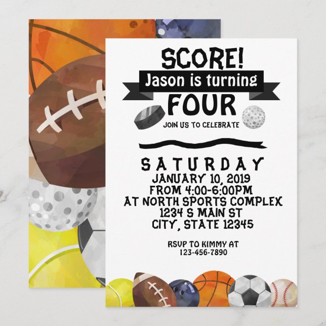 Sports Birthday Invitation (Front/Back)