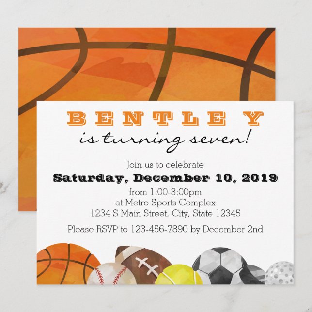 Sports Birthday Invitation (Front/Back)