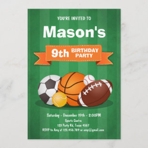 Sports birthday invitation Party boys All star