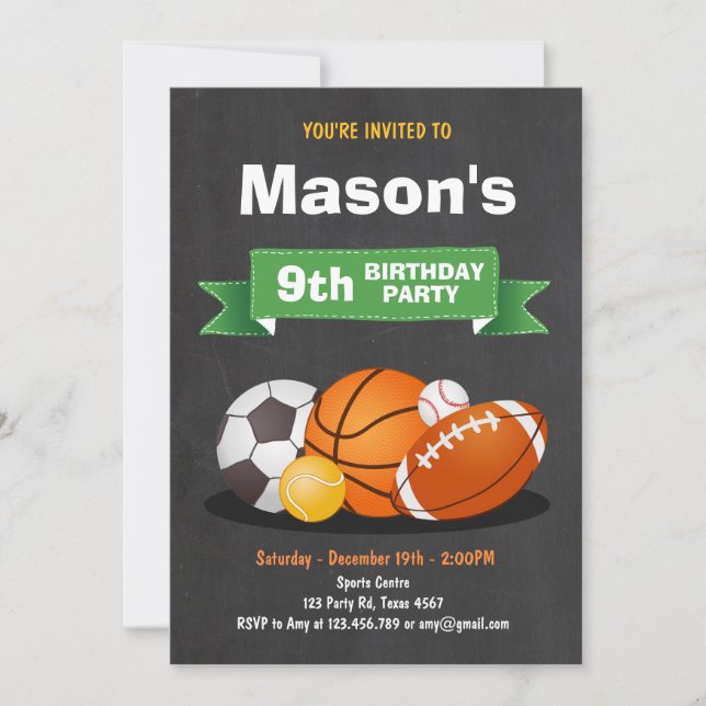 Sports birthday invitation Party boys All star (Front)