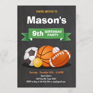 Sports birthday invitation Party boys All star