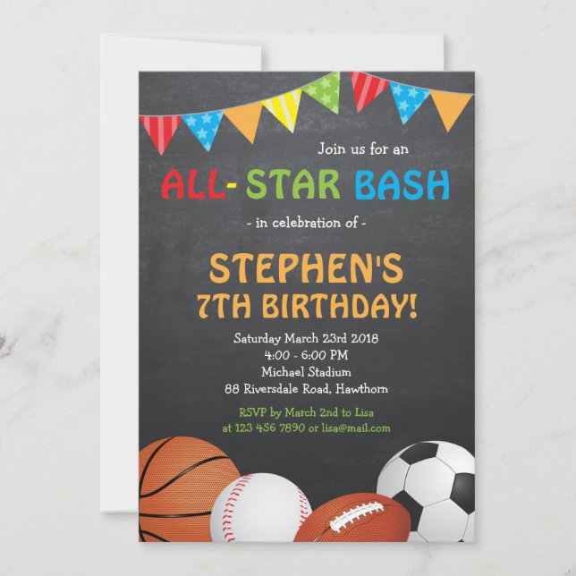 Sports Birthday Invitation / Sports Invitation (Front)