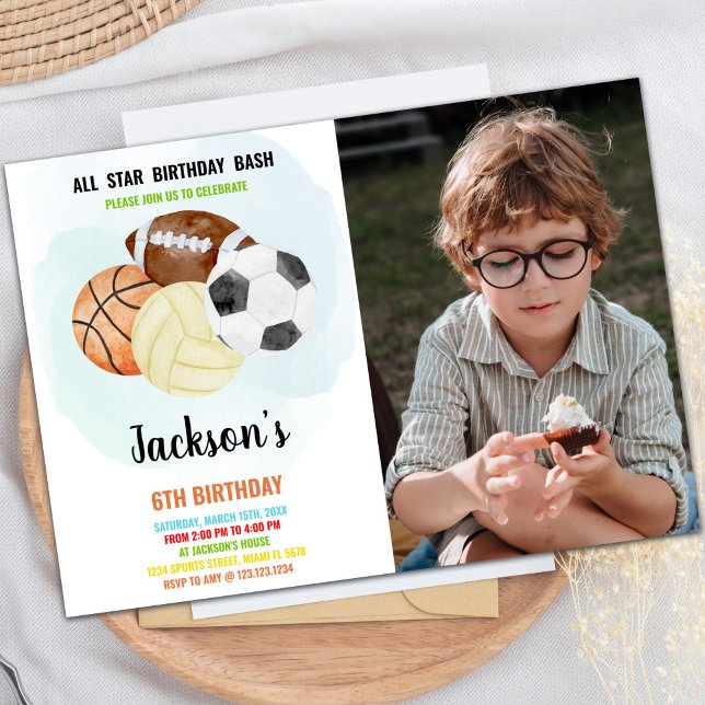 Sports Birthday Invitation with Photo (Sports Invitations with photo)