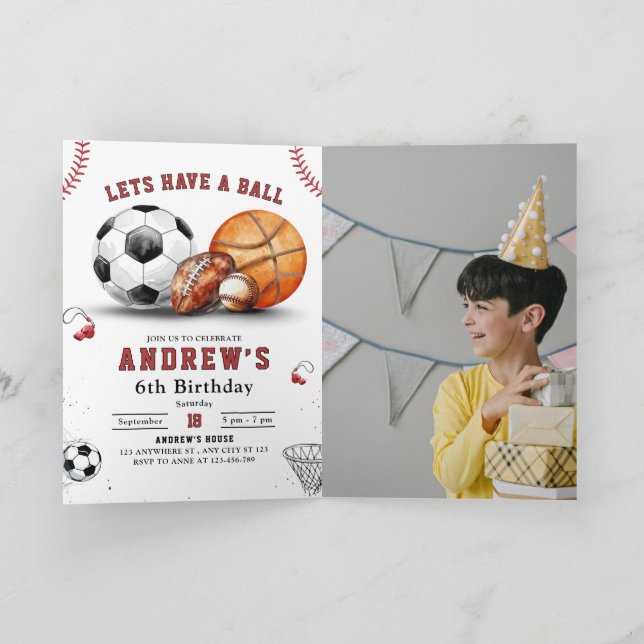 Sports Birthday Party Basketball Football Soccer Invitation (Inside)