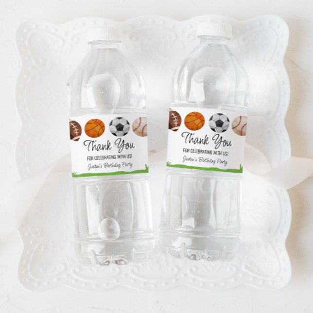 Sports Birthday Party Favour Water Bottle Label (Creator Uploaded)