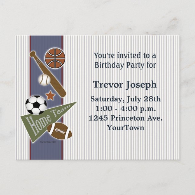 Sports Birthday Party Invitation (Front)