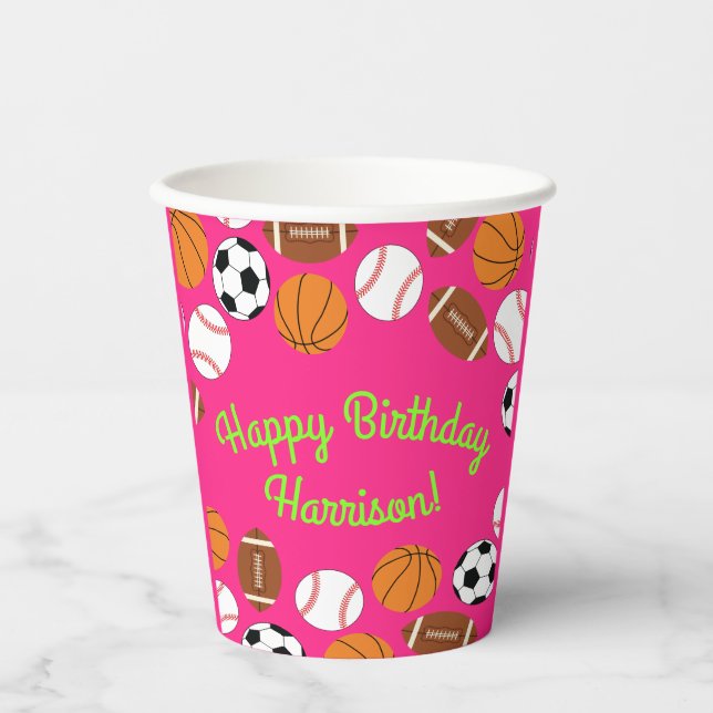 Sports Birthday Party Kids Cute Medium Paper Cups (Front)