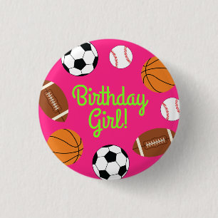 Sports Birthday Party Kids Cute Pink Girls 3 Cm Round Badge