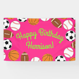 Sports Birthday Party Kids Cute Pink Girls Banner
