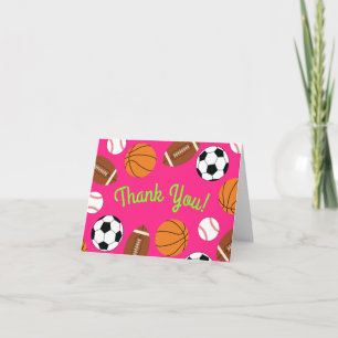 Sports Birthday Party Kids Cute Pink Girls Card