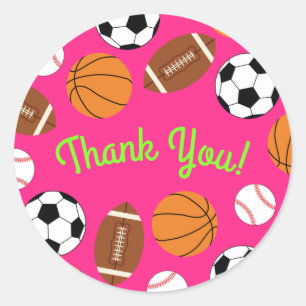 Sports Birthday Party Kids Cute Pink Girls Classic Round Sticker