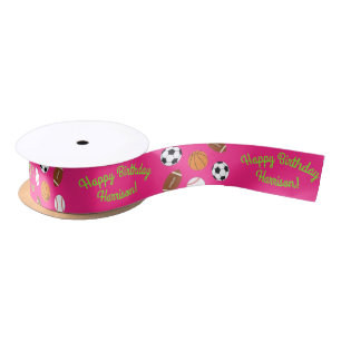 Sports Birthday Party Kids Cute Pink Girls Satin Ribbon