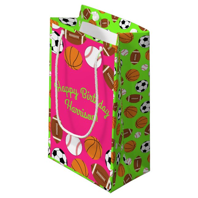 Sports Birthday Party Kids Cute Pink Girls Small Gift Bag (Front Angled)