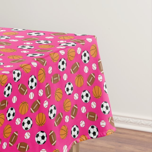 Sports Birthday Party Kids Cute Pink Girls Tablecloth (In Situ)
