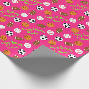 Sports Birthday Party Kids Cute Pink Girls Wrapping Paper