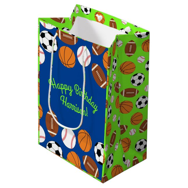 Sports Birthday Party Medium Gift Bag (Front Angled)
