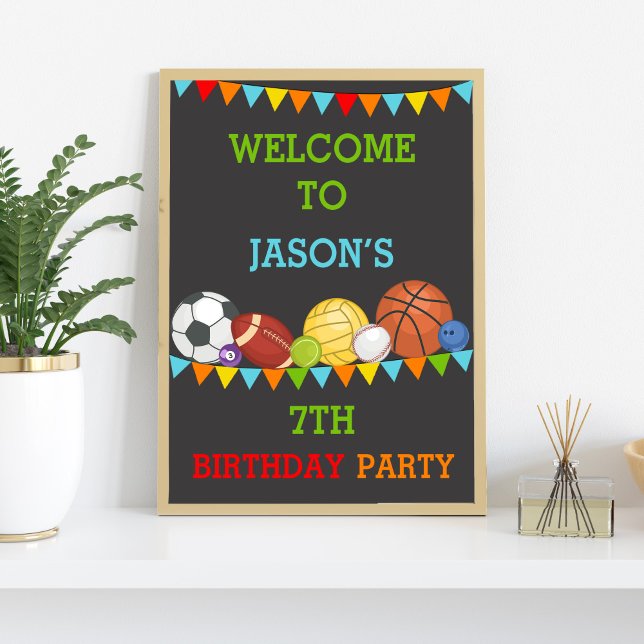Sports Birthday Party Welcome Sign (Sports Birthday Welcome Signs)
