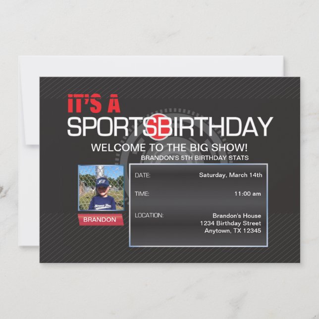 Sports Birthday Photo Invitation (Front)