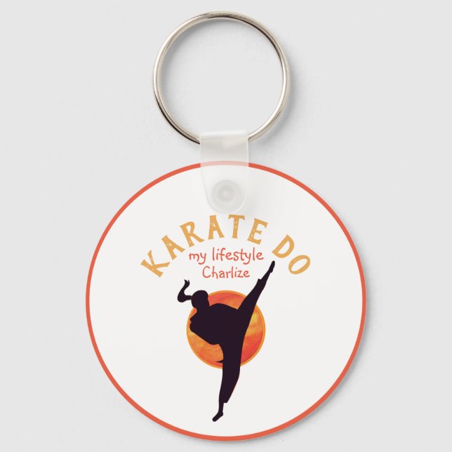 Sports Black Girl Silhouette Martial Arts Karate Key Ring (Front)