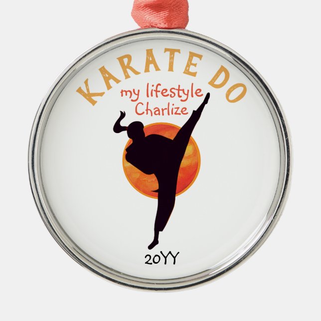 Sports Black Silhouette Martial Arts Japan Karate Metal Tree Decoration (Front)