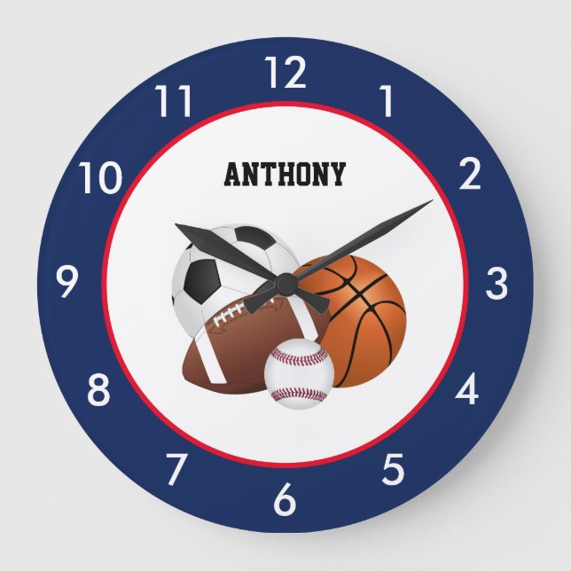 Sports Blue Custom Large Clock (Front)