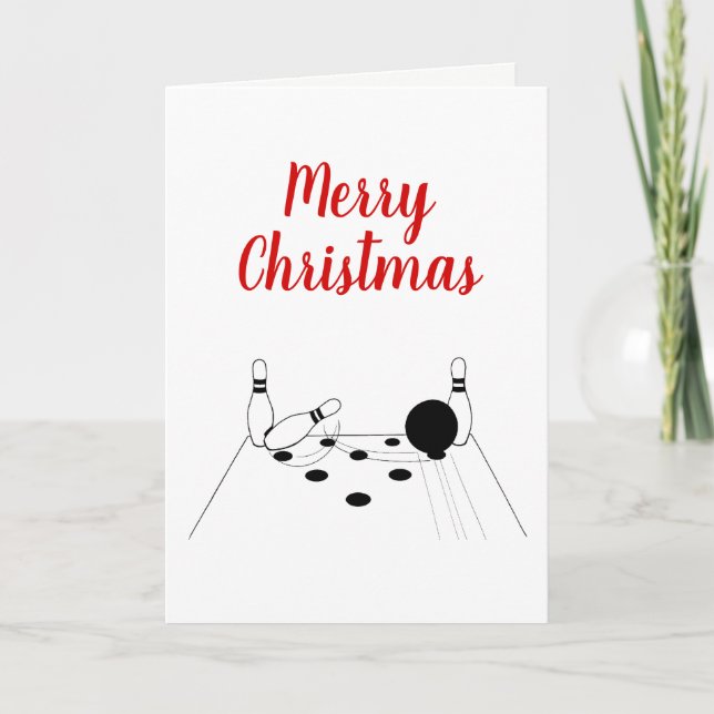 Sports Bowling Ball and Pins Holiday Card (Front)