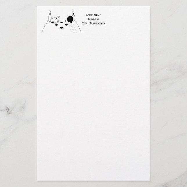 Sports Bowling Ball and Pins Stationery (Front)