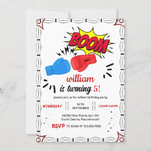 sports boxing birthday 11th 6th 7th 8th 9th 10th invitation