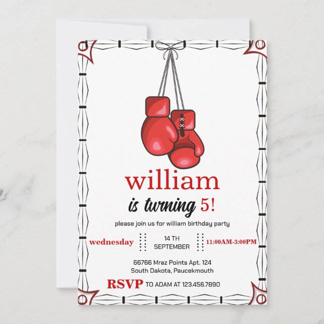 sports boxing birthday 5th 6th 7th 8th 9th 10th invitation (Front)