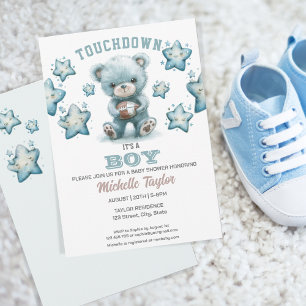 Sports Boy Football It's a Boy Baby Shower Bear Invitation